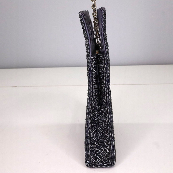 Inge Christopher Bag Handbag Womens Dark Gray Black Square Clutch Formal Beaded - Picture 11 of 12